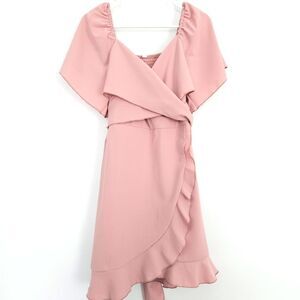 Pink Short Sleeve Wrap Mini-Dress with Ruffles NWT Womens Medium Med